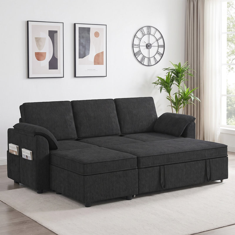 Canapé-lit modulaire réversible coulissant 223 cm, noir