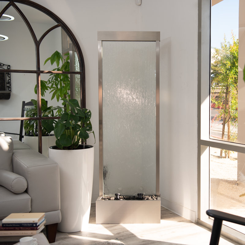 Fontaine cascade Stanya avec lumières DEL, Acier inoxydable argenté / verre transparent, H 72 po x l 24 po x P 10 po