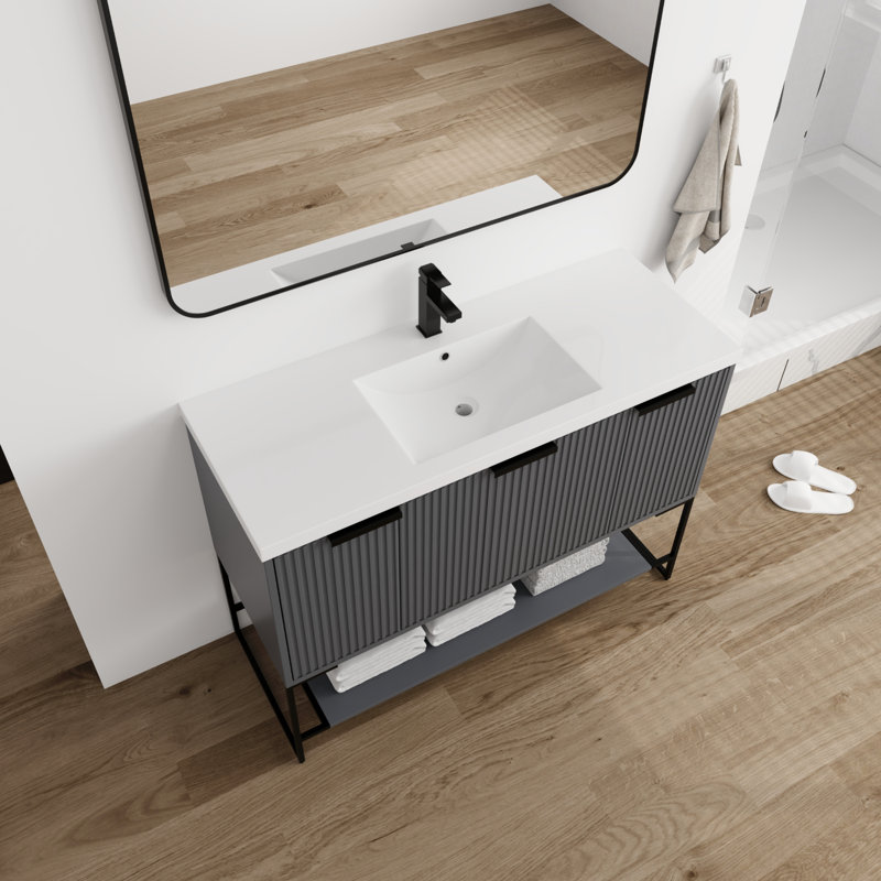 47.54'' Single Bathroom Vanity with Resin Top, Gray