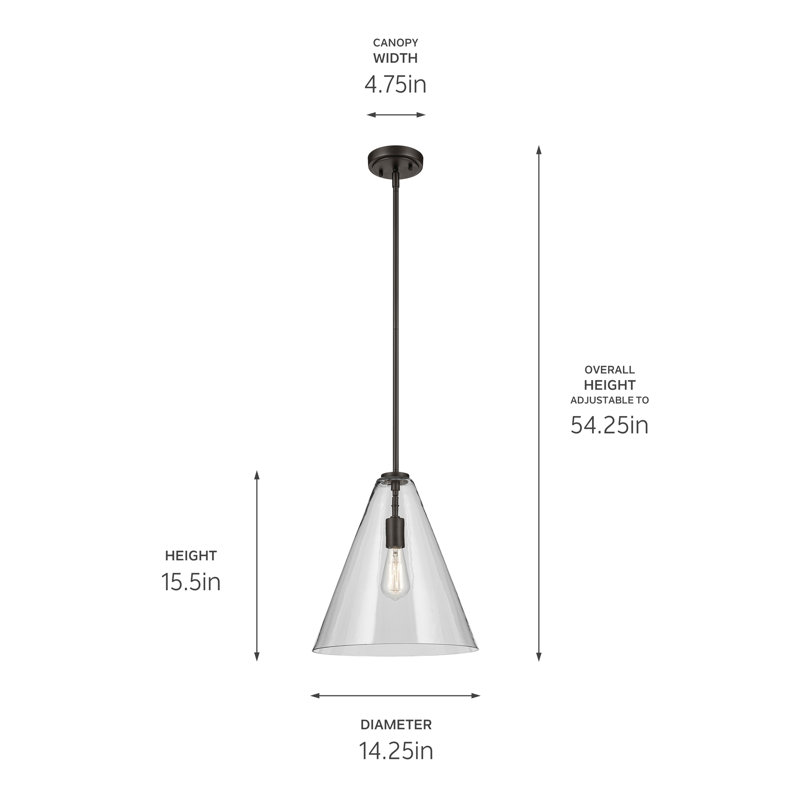 Luminaire suspendu conique 1 lumière 15,5 po avec verre transparent, Bronze