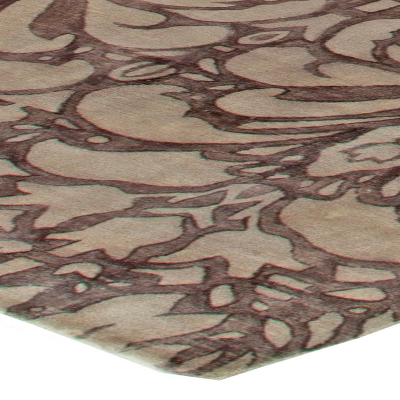 Tapis brun / beige à motif floral en laine 10 pi 2 po x 15 pi 5 po Modern