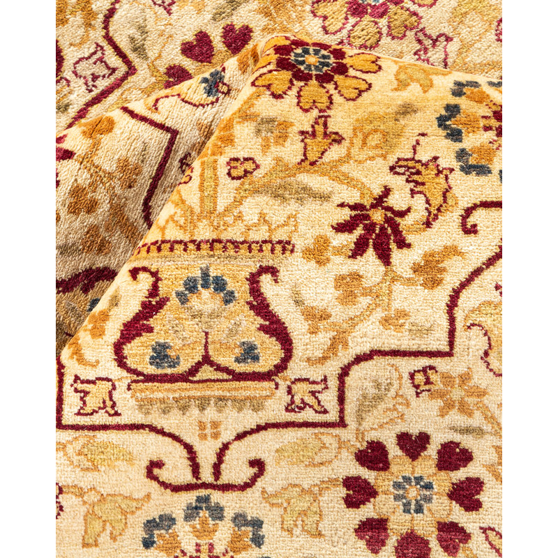 Tapis unique en laine noué à la main beige / rouille nouvel âge 6 pi 2 po x 8 pi 9 po Keenan