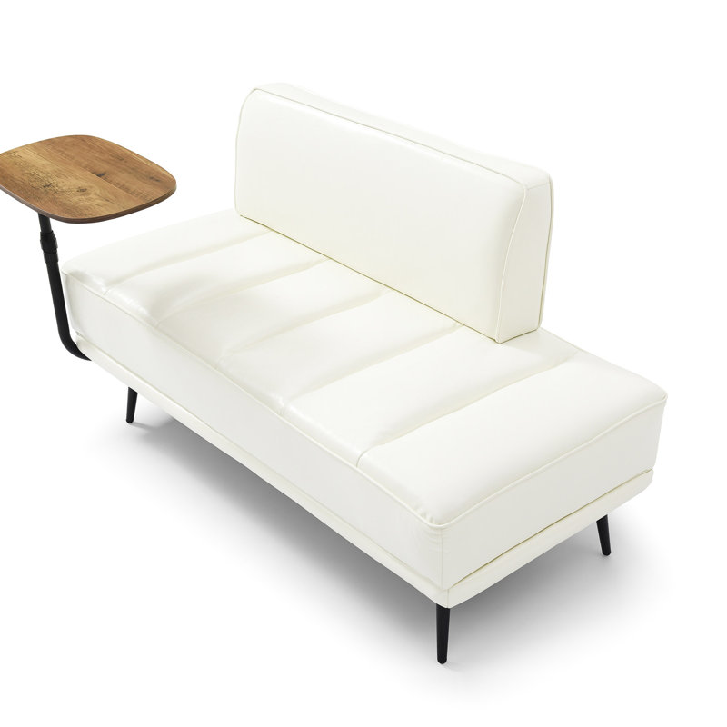 Beige Faux Leather Accent Furniture Bench With Metal Legs And Modern Look 55" Width Pu Rotatable Table Foam Filling