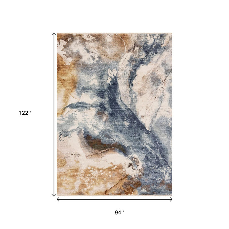 Tapis abstrait crème et cuivre 8 pi x 10 pi bleu