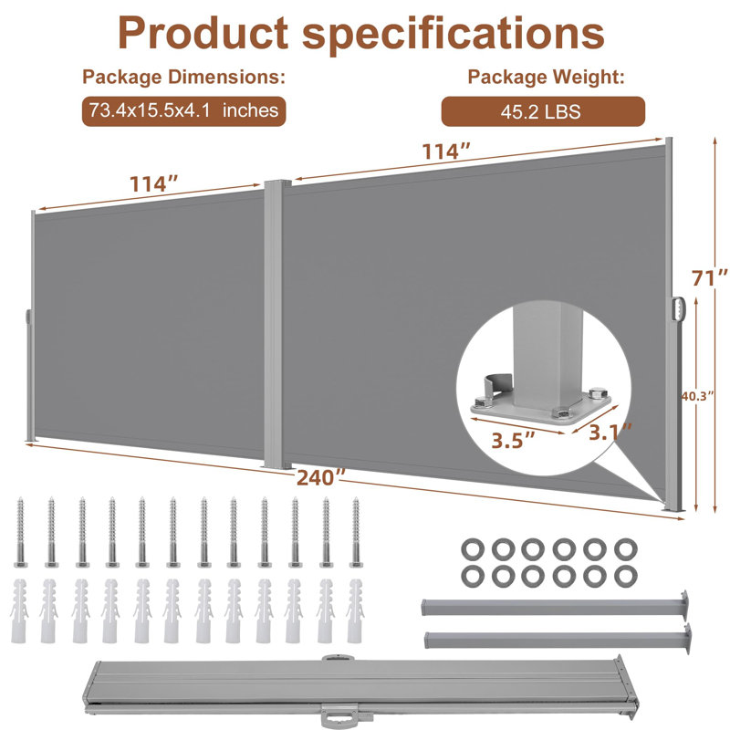 Auvent latéral rétractable en polyester l 240 po x P 71 po MEETWarm