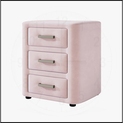 3 Pieces Bedroom Set   Velvet Upholstered Platform Bed with Vertical Channel Tufted Headboard and Two Three-Drawer Nightstands, Pink