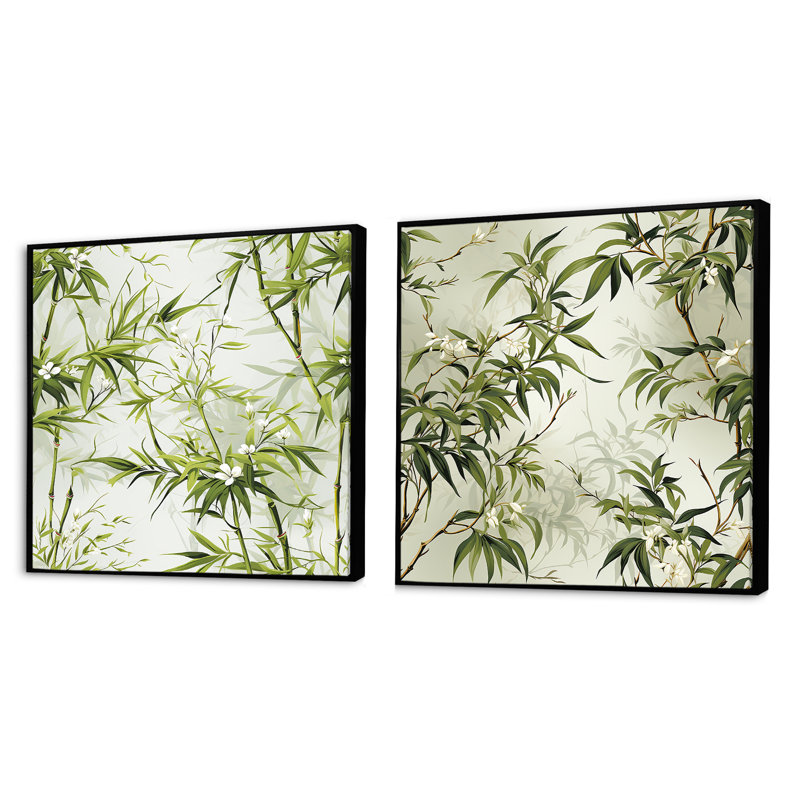 Clemones - Ensemble de 2 collages carrés en bambou, Cadre flottant noir, H 36 po x l 73 po