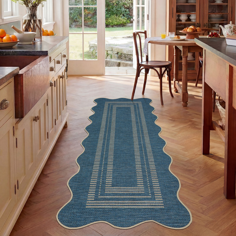 Tapis lavable à la machine doux et antidérapant à poils courts pour tapis de salon, Marine, Tapis de couloir 24 po x 72 po
