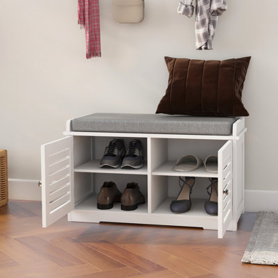 Rangement pour chaussures à 2 portes avec siège rembourré - Banc d'entrée rembourré et décor blanc