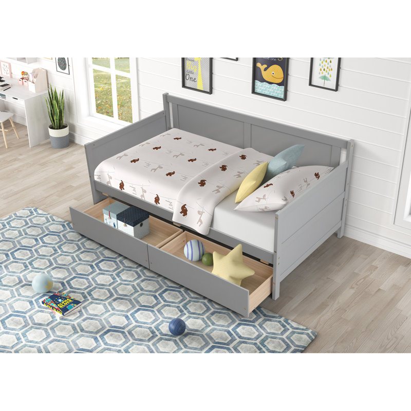 Pine Wood Daybed With Two Storage Drawers, Gray
