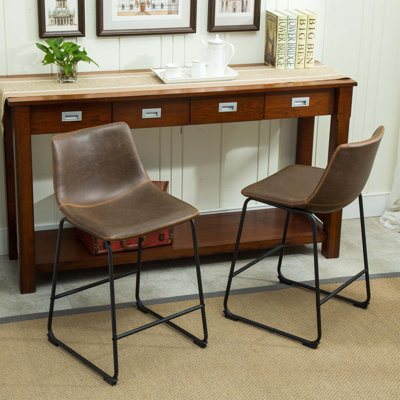 Lotusville Vintage PU Leather Counter Height Stools, Set Of 2, Durable And Comfortable For Modern Kitchens And Bars