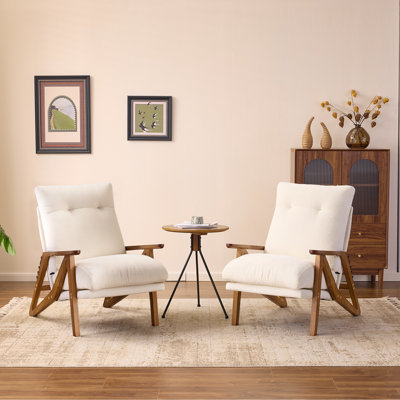 2 pièces Chaise d'appoint rembourrée en chenille avec dossier réglable à 5 positions, accoudoirs en bois d'hévéa, chaise de loisir d'intérieur