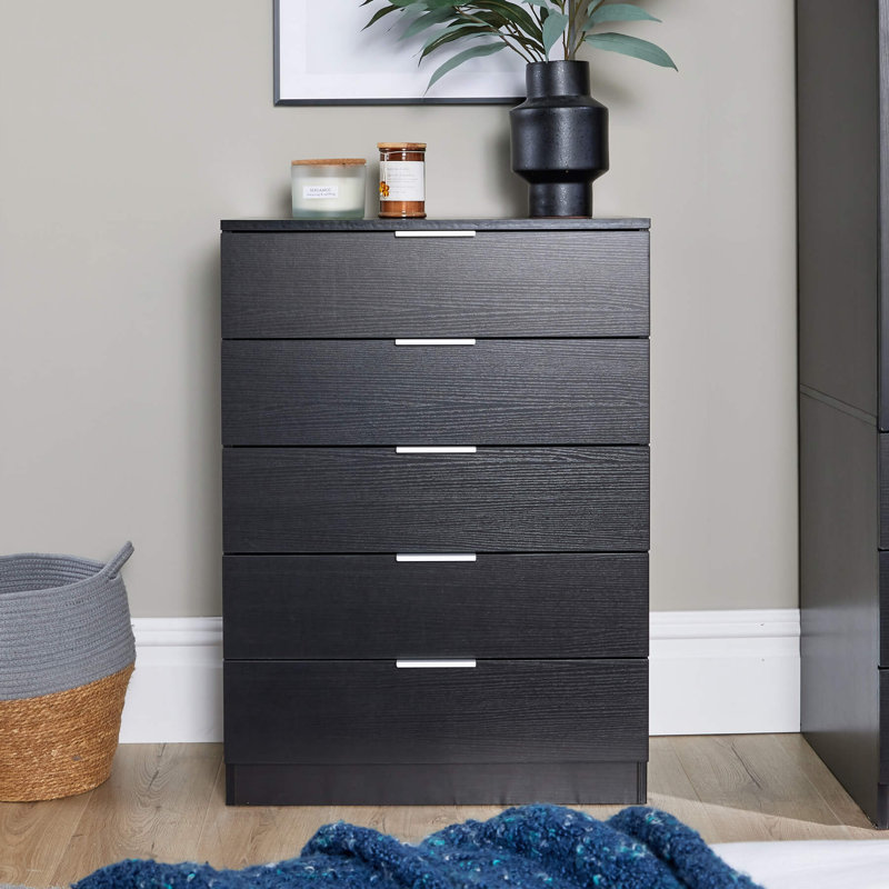 Phoenix 5 Drawer Chest Bedroom Storage Unit, Black