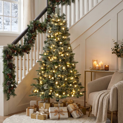 Leilonie Pre-Lit Green Cashmere Slim Pine Artificial Christmas Tree with  LED Lights