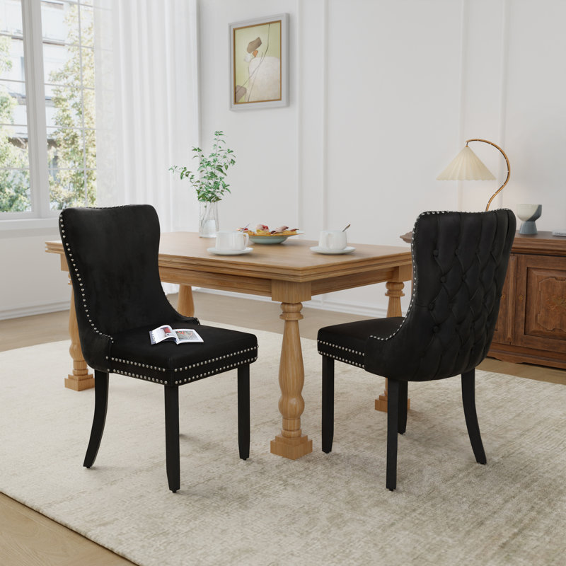 Velvet Upholstered Dining Chairs Kitchen Chairs Set of 8, Beige, 2