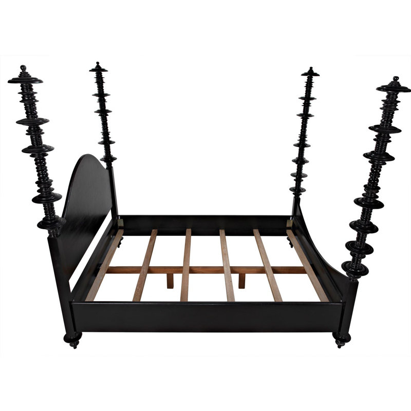 Ferret Solid Wood Four Poster Bed, Hand Rubbed Black, King