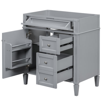 Meuble-lavabo de salle de bain 76 cm (30 po) - Gris avec structure, 2 tiroirs, tiroir basculant et armoire de rangement dissimulée. Design moderne. Étagère réglable.