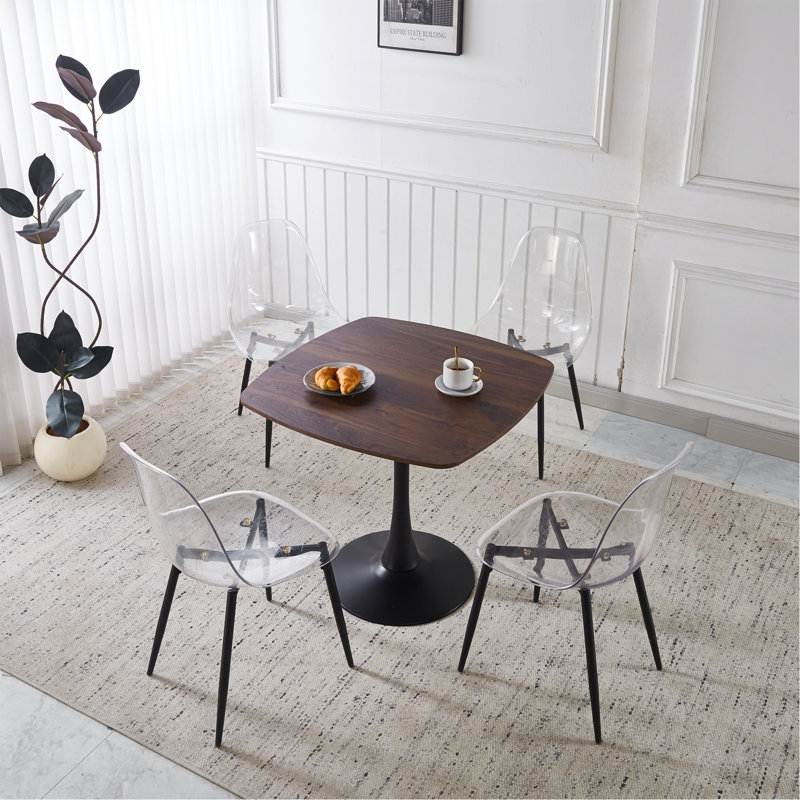 31.5Inch Dining Table Walnut, Dark Walnut/Black, 28.94"H x 31.5"L x 31.5"W