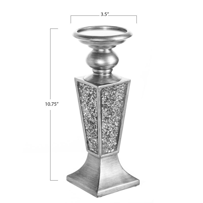 Silver Crackled Mosaic Polyresin Candlestick Set