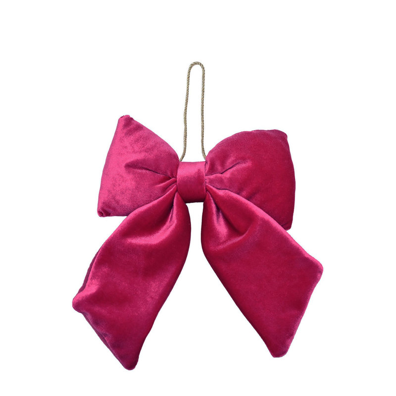 Raspberry Pink Velvet Hanging Bow Small