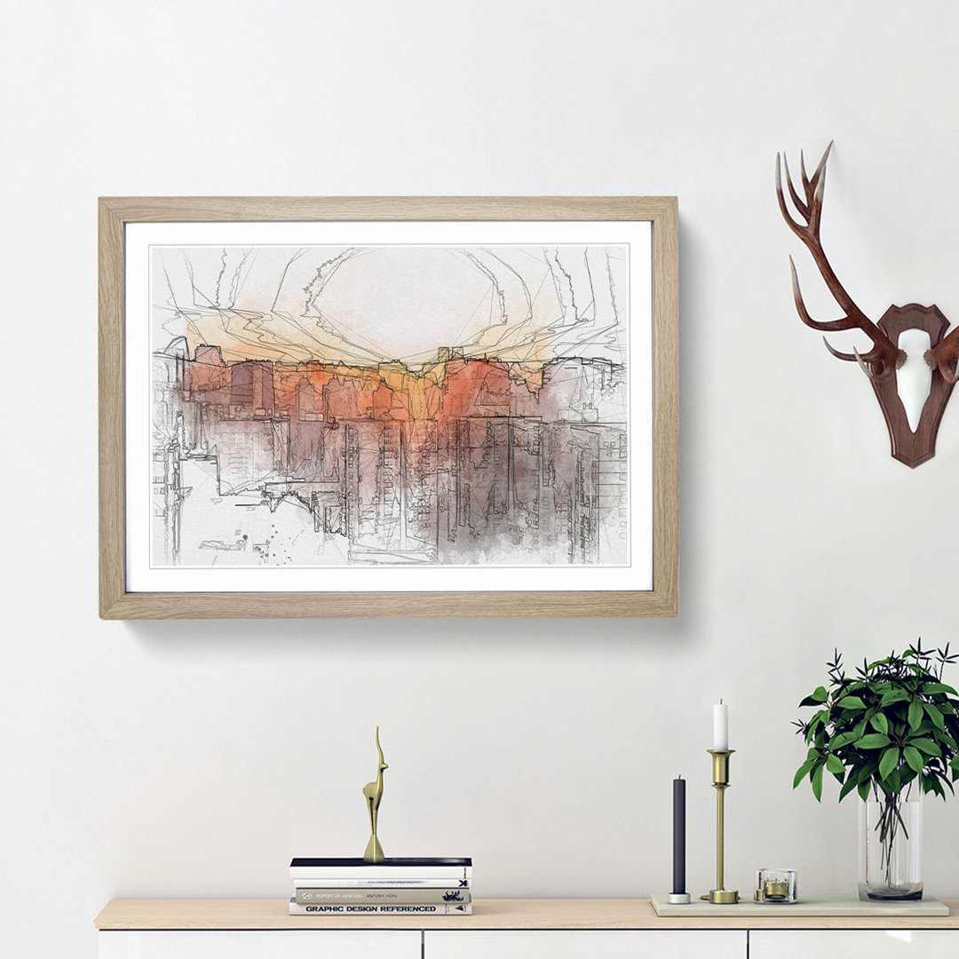 The Beijing Skyline at Sunset in Abstract - Picture Frame Drawing Print
