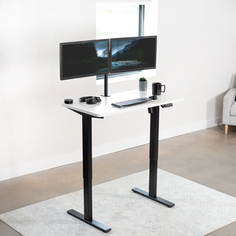 White Adjustable Height Electric Standing Desk with Wood Top