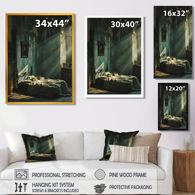 «Sunshine In Teal Rustic Boho Interior - Sunrise & Sunset», reproduction d'art murale, Toile avec cadre flottant brun