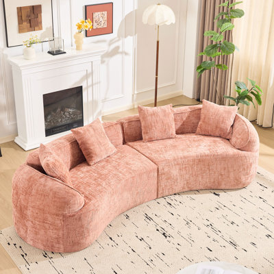 Pink Curved Compressed , Nordic-style Living Room Decor, Soft Chenille Upholstery, 4 Seats, Medium-soft Seat, Foam Filled Piece, Seating,