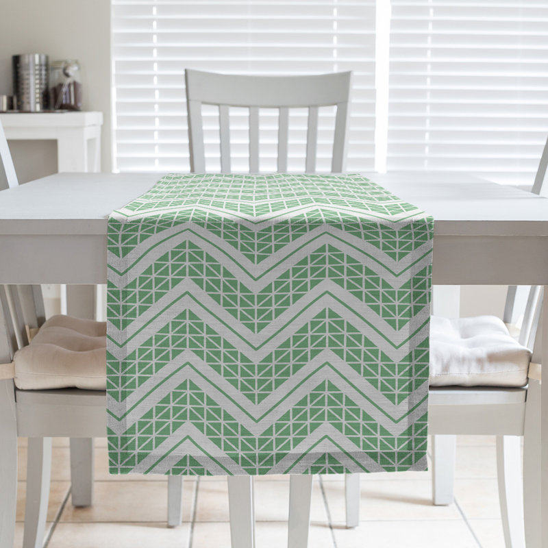 Stephenie Classic Hand Drawn Chevron Table Runner, 16" x 90", Green