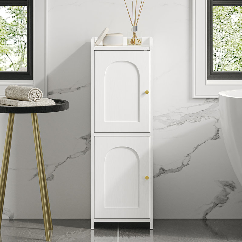 Bathroom Storage Cabinet, Slim Bathroom Floor Cabinets with Door and Adjustable Shelf, Freestanding Storage Unit, Narrow Toilet Paper Cabinet for Small Spaces