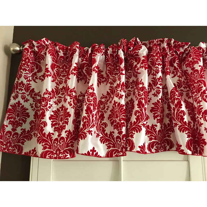 Cantonnière damassé sur mesure l 56 po, L 56 po x L 28 po, Rouge / blanc