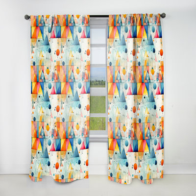 Blue And Orange Watercolor Triangle Blaze - Modern Curtain - Velvet Room Darkening - 1 Panel