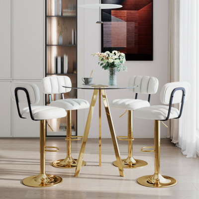 Modern Bar Set, 31.5in Glass Table + 2/4 PU Stools for Kitchen Island