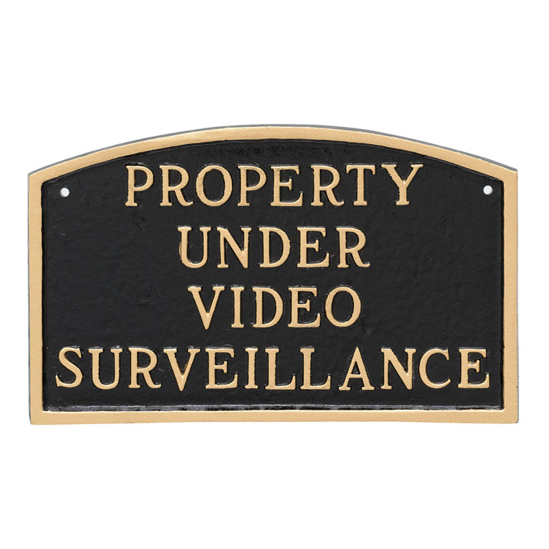 Property Under Video Surveillance Statement Garden Plaque, Black/Gold, 10" H x 15" W x 0.25" D