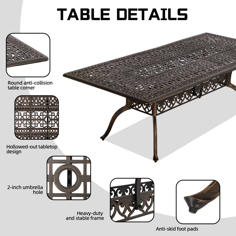 Alexaundrea 8 - Person Patio Dining Set with Rectangular Table , Cushions Included, Khaki