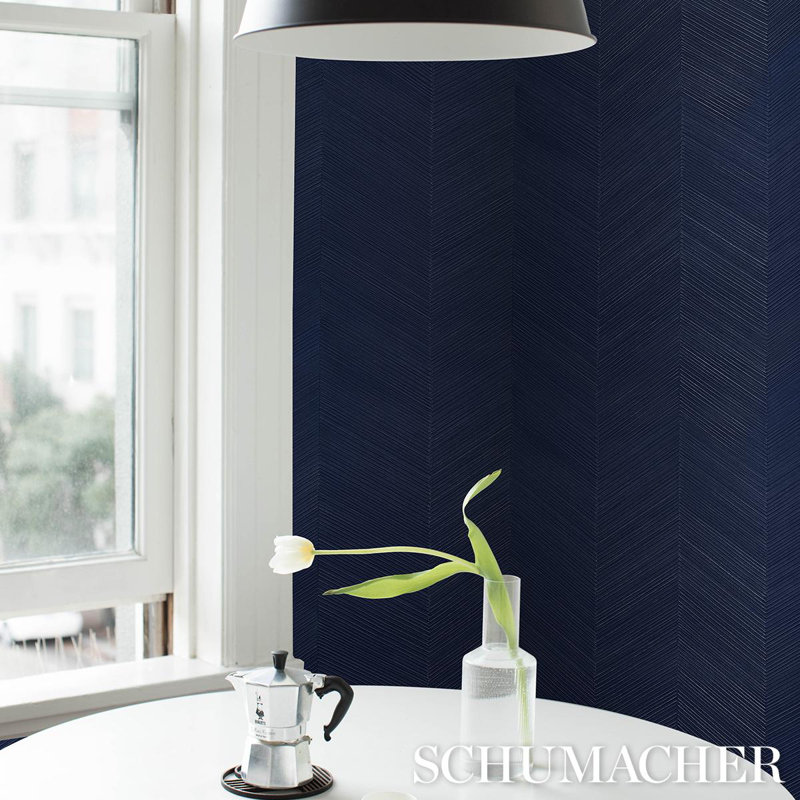 Chevron Texture Wallpaper, Midnight Blue