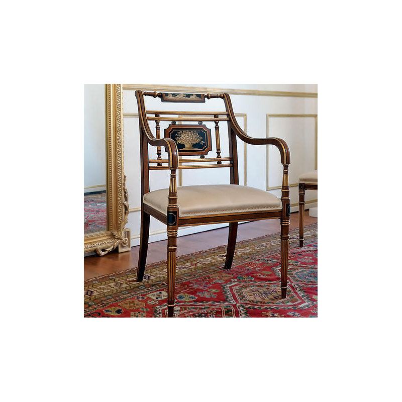Ladder Back Arm Chair in Cherry/Beige