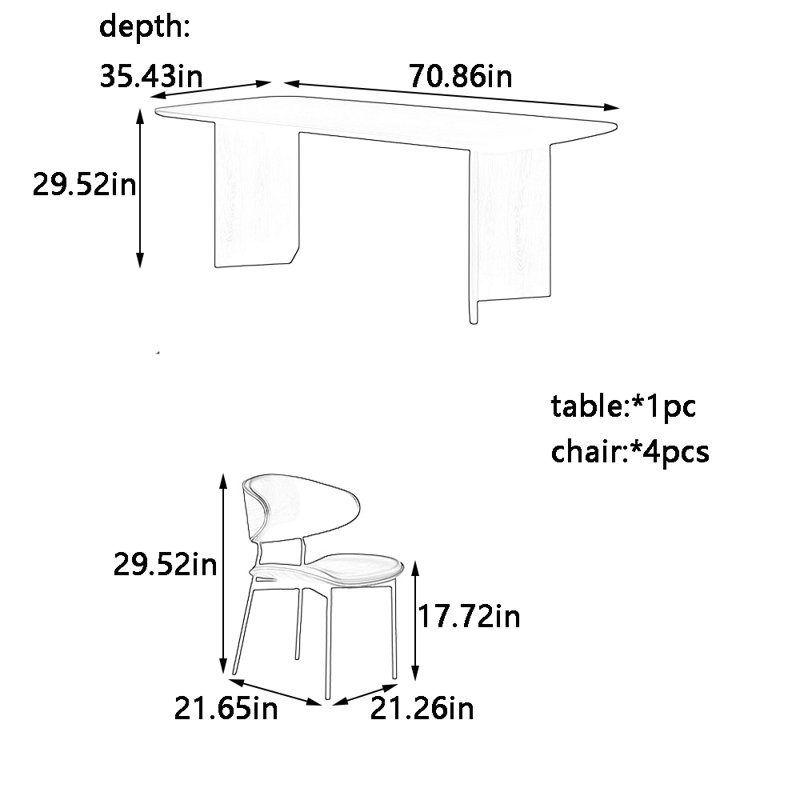 Ensemble de table de salle à manger avec chaises, H 29,52 po x L 70,86 po x l 35,43 po