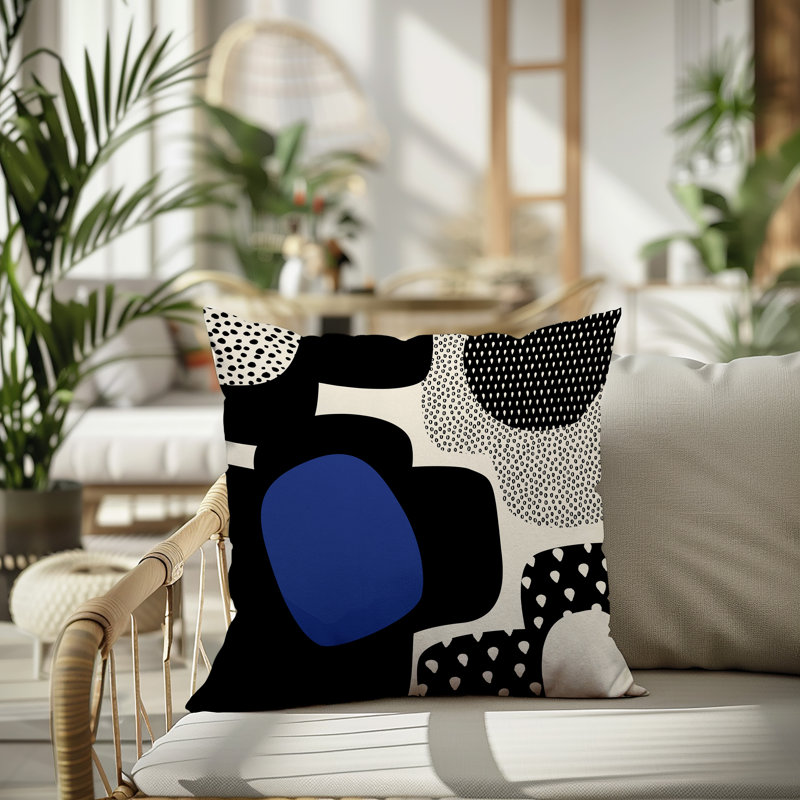 Coussin carré intérieur / extérieur pia, H 15 po x l 15 po, Bleu marine / noir / blanc cassé