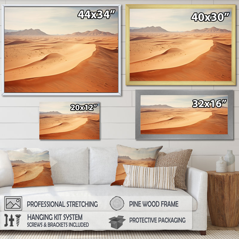 Scénique paysage désertique infini horizon III, H 30 po x l 40 po x P 1,5 po, Cadre flottant doré