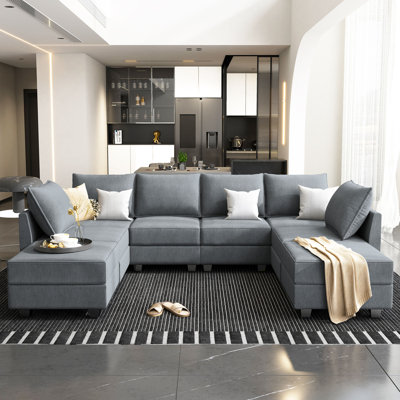 Coss U shaped Sectional Sofa Modular Sectional Couch with Storage Ottoman