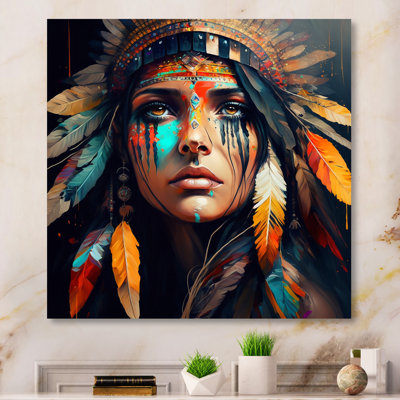 Colorful Native American Woman III - Woman Boho Large Wall Art
