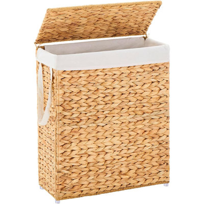 Handwoven Slim Laundry Hamper, Narrow Wicker Laundry Basket with Lid