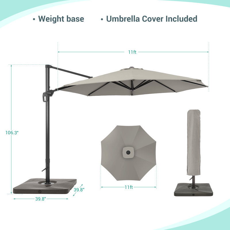 Parasol en porte-à-faux 11 pi Danasha, gris