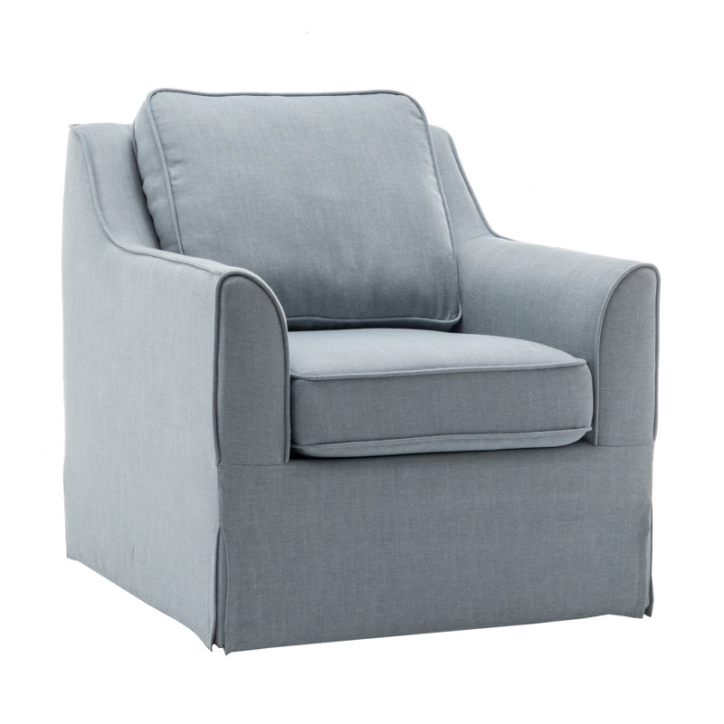 Barbel Upholstered Swivel Armchair, Light Blue Polyester Blend