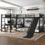 Lit superposé triple en L en forme de L, plateau double TG, lit double, lit mezzanine simple TG, bureau, tablettes, USB, glissière, noir