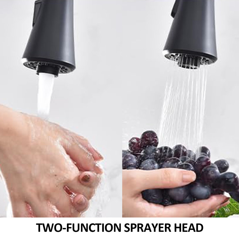 2 Handle Kitchen Faucet For 3-Hole Sink, 360° Rotating Nozzle, Matte Black