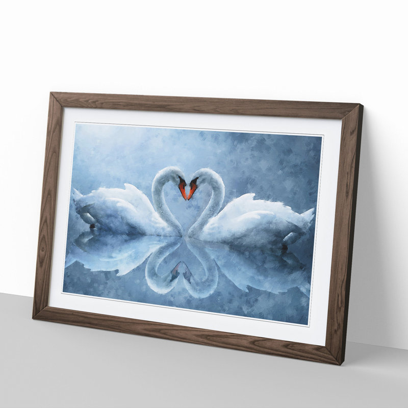 White Swan Vol.3 - Picture Frame Painting, 48cm H x 65cm W x 2cm D, Walnut Framed