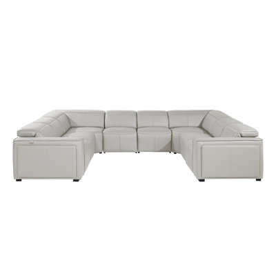 Top Grain Italian Leather 8-Piece U-Shaped Modular Power Reclining Sectional With 4 Power Recliners & Power Headrests