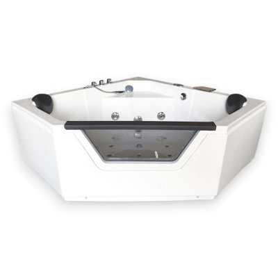 IBIZA 59" x 59" 2-Person Corner Whirlpool Bathtub with Dual Pump, Heater & Tempered Glass Panel